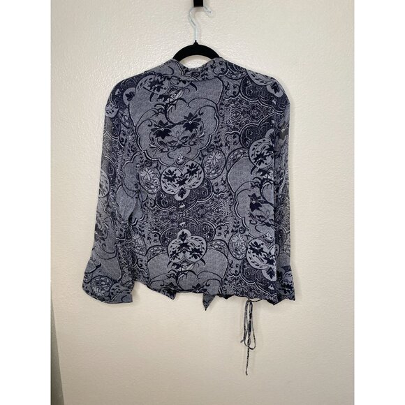 Vintage Ice Womens Black Wrap Jacket XL‎ long sleeve silk floral paisley flare - Picture 5 of 6